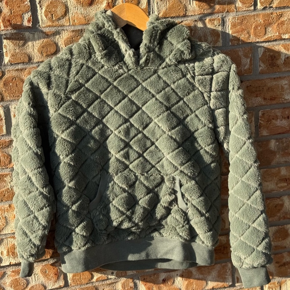 BKE Youth Quilted Jacket with Faux Fur in Gray and Olive